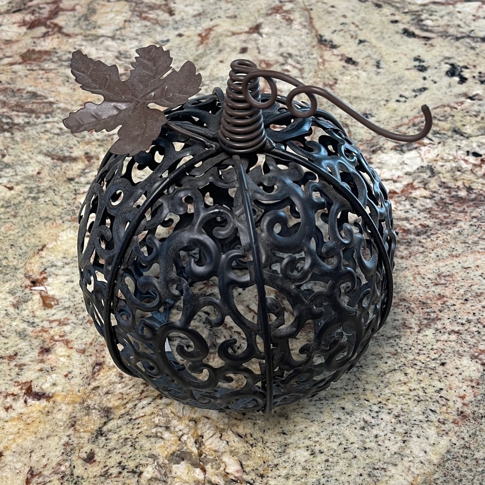 Decorative Black Metal scroll Pumpkin by Pink Zebra